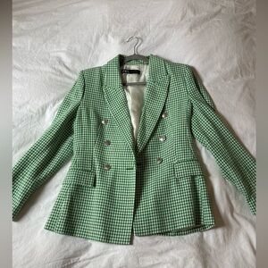 Zara Mint Green Checkered Blazer
